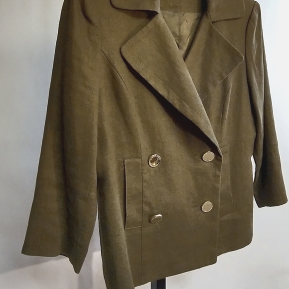 Adrienne Vittadini 100% Linen Double Breasted Blazer Jacket Olive Size 8 - Picture 2 of 9